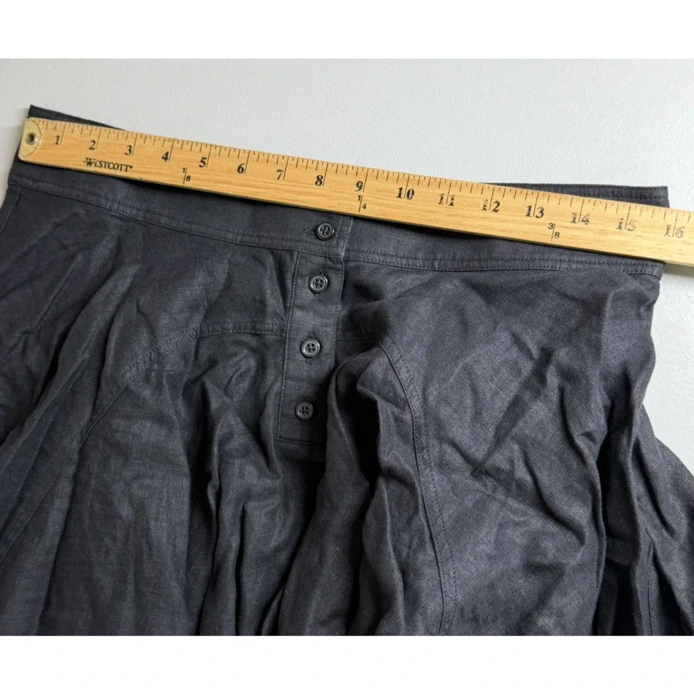 J Crew Button Up Mini Skirt 100% Linen 10 Black Swingy Full Balloon Ruffle